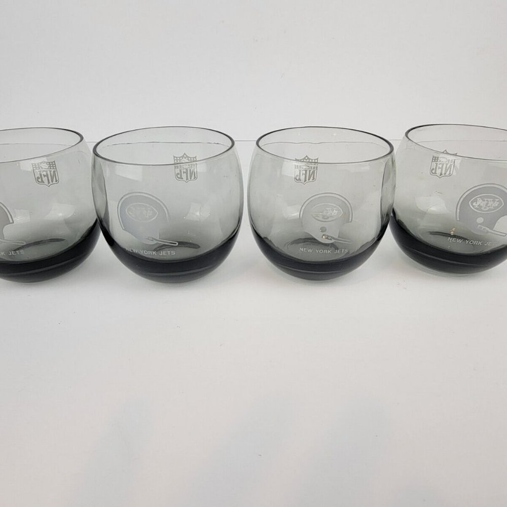New York Jets NFL VINTAGE Cocktail Glass Roly Poly low ball Smokey Set of 4